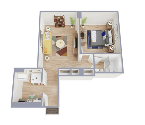Floor plan for 1 bed, 1 bath, 560 sqft
